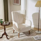 Modern Accent Chair with Birch Wood Legs, Teddy Fabric Upholstered Living Room Chair, Comfy Wingback Chair for Bedroom or Office-Panipeachy
