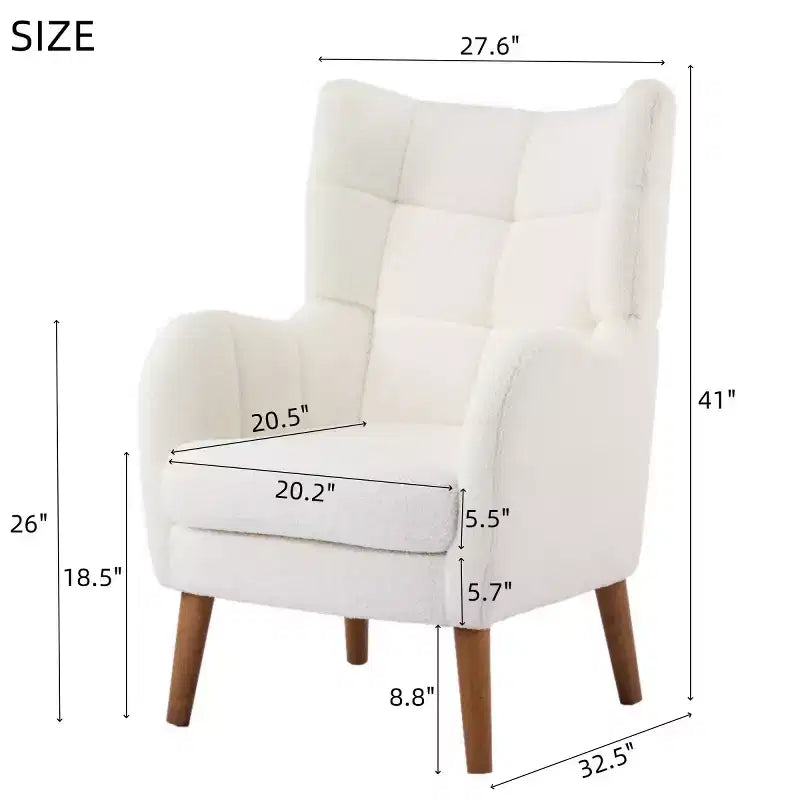Modern Accent Chair with Birch Wood Legs, Teddy Fabric Upholstered Living Room Chair, Comfy Wingback Chair for Bedroom or Office-Panipeachy