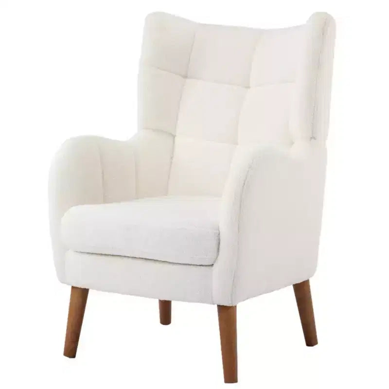 Modern Accent Chair with Birch Wood Legs, Teddy Fabric Upholstered Living Room Chair, Comfy Wingback Chair for Bedroom or Office-Panipeachy