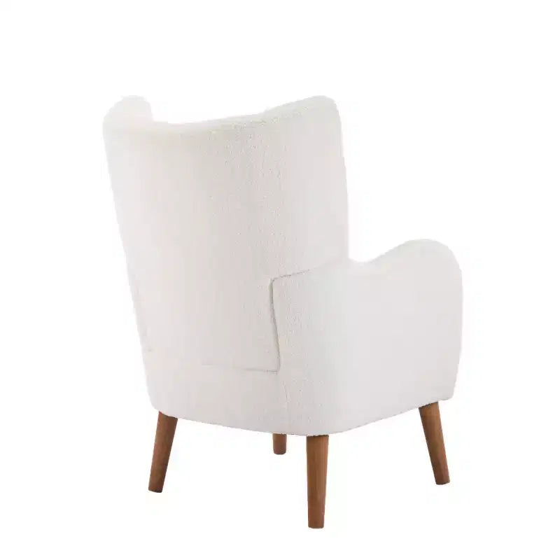Modern Accent Chair with Birch Wood Legs, Teddy Fabric Upholstered Living Room Chair, Comfy Wingback Chair for Bedroom or Office-Panipeachy