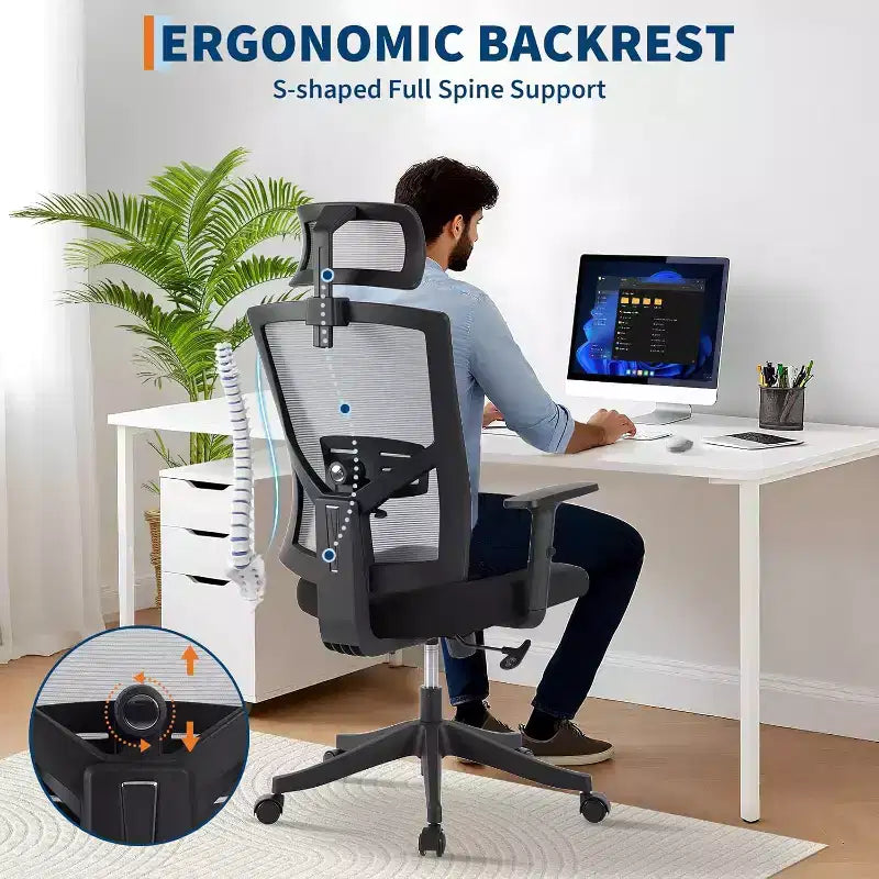 Ergonomic Office Chair ,Adjustable Mesh Desk Chair with Lumbar Support, Swivel Executive Chair on Rolling Wheels for Home, Office, Gaming