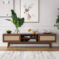 GDFStudio Chihiro 65 Farmhouse Wooden and Rattan TV Stand with Cable Management and Storage
