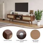 Meuble TV GDFStudio Chihiro 65 de style Ferme en Bois et Rotin avec Gestion de Câbles et Rangement