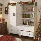 Floor Storage Cabinet with 2 Doors & 2 Drawers, Farmhouse Tall Pantry with Adjustable Shelves for Kitchen, Living Room, Office