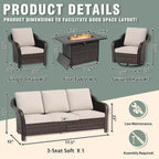 UPTIOT 6-Piece Outdoor Set with 3-Seat Sofa, 2 Swivel Chairs, 2 Single Chairs & 50,000 BTU Grey Fire Table