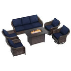 UPTIOT 6-Piece Outdoor Set with 3-Seat Sofa, 2 Swivel Chairs, 2 Single Chairs & 50,000 BTU Grey Fire Table