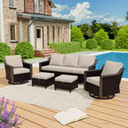 Ensemble de patio extérieur UPTIOT avec canapé 3 places, 2 chaises pivotantes et 2 poufs