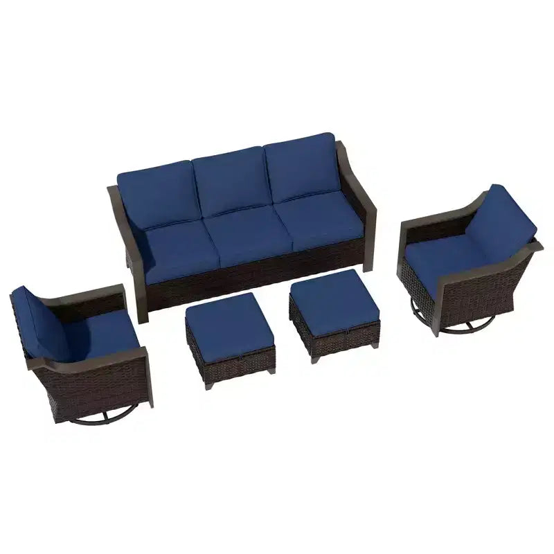 Ensemble de patio extérieur UPTIOT avec canapé 3 places, 2 chaises pivotantes et 2 poufs