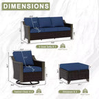 Ensemble de patio extérieur UPTIOT avec canapé 3 places, 2 chaises pivotantes et 2 poufs