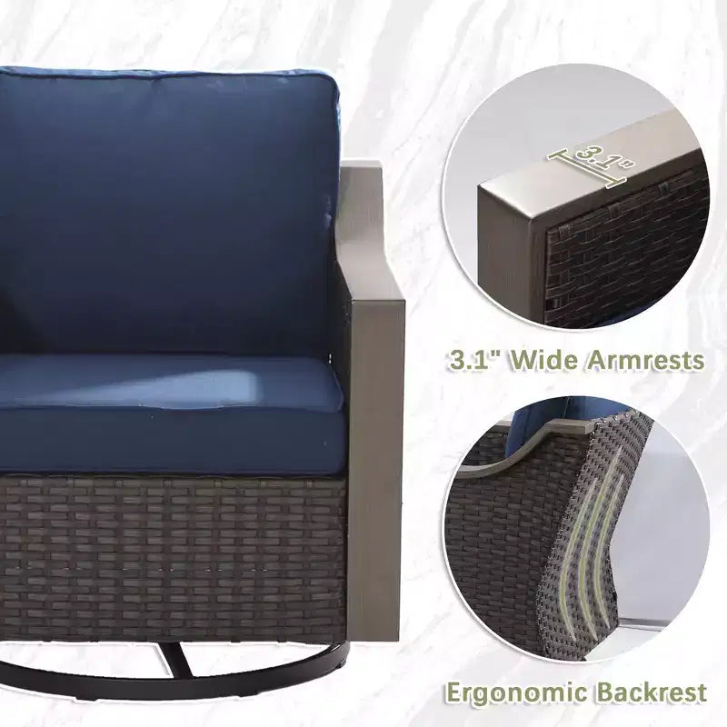 Ensemble de patio extérieur UPTIOT avec canapé 3 places, 2 chaises pivotantes et 2 poufs