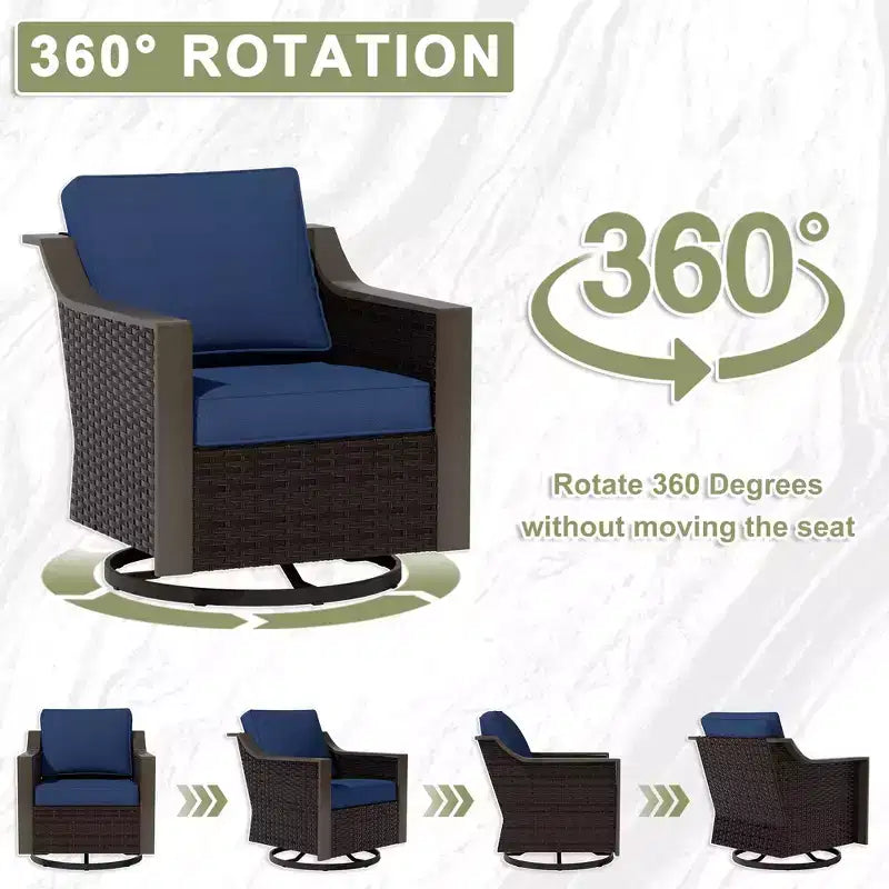 Ensemble de patio extérieur UPTIOT avec canapé 3 places, 2 chaises pivotantes et 2 poufs