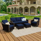 Ensemble de patio extérieur UPTIOT avec canapé 3 places, 2 chaises pivotantes et 2 poufs