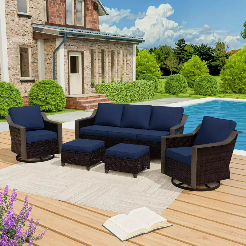 Ensemble de patio extérieur UPTIOT avec canapé 3 places, 2 chaises pivotantes et 2 poufs