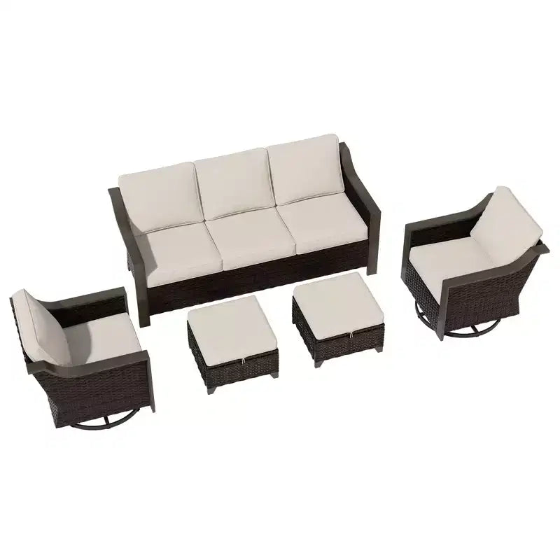 Ensemble de patio extérieur UPTIOT avec canapé 3 places, 2 chaises pivotantes et 2 poufs
