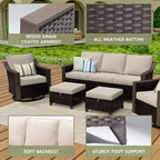 Ensemble de patio extérieur UPTIOT avec canapé 3 places, 2 chaises pivotantes et 2 poufs