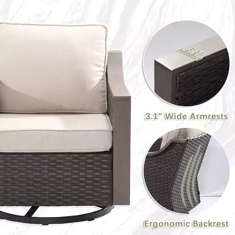Ensemble de patio extérieur UPTIOT avec canapé 3 places, 2 chaises pivotantes et 2 poufs