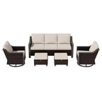 UPTIOT Outdoor Patio Set with 3-Seat Sofa, 2 Swivel Chairs, and 2 Ottomans