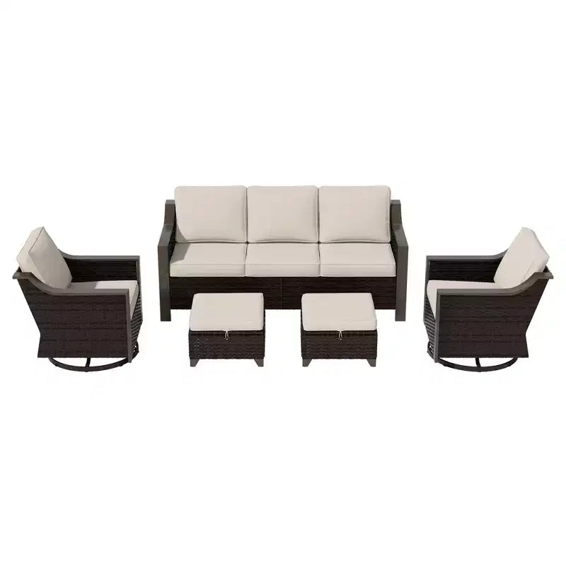 UPTIOT Outdoor Patio Set with 3-Seat Sofa, 2 Swivel Chairs, and 2 Ottomans