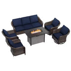 Ensemble d'extérieur 6 pièces UPTIOT avec canapé 3 places, 2 fauteuils pivotants, 2 fauteuils individuels et table brasero marron de 50 000 BTU