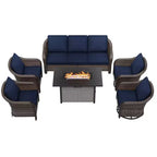 Ensemble d'extérieur 6 pièces UPTIOT avec canapé 3 places, 2 fauteuils pivotants, 2 fauteuils individuels et table brasero marron de 50 000 BTU