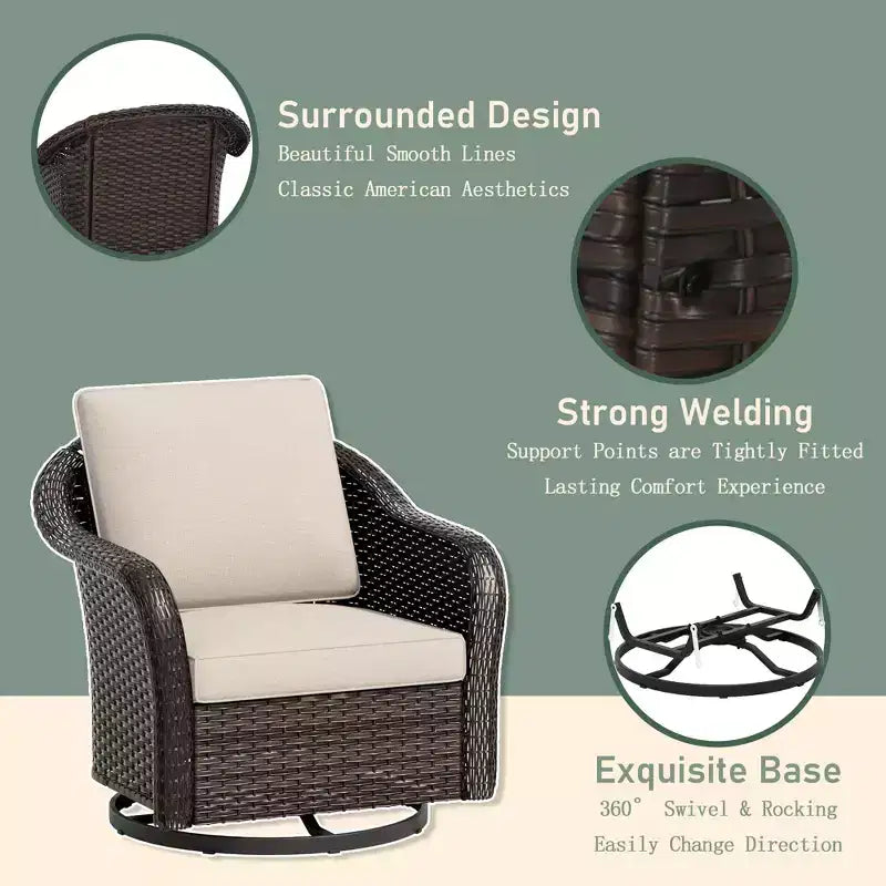 Ensemble d'extérieur 6 pièces UPTIOT avec canapé 3 places, 2 fauteuils pivotants, 2 fauteuils individuels et table brasero marron de 50 000 BTU