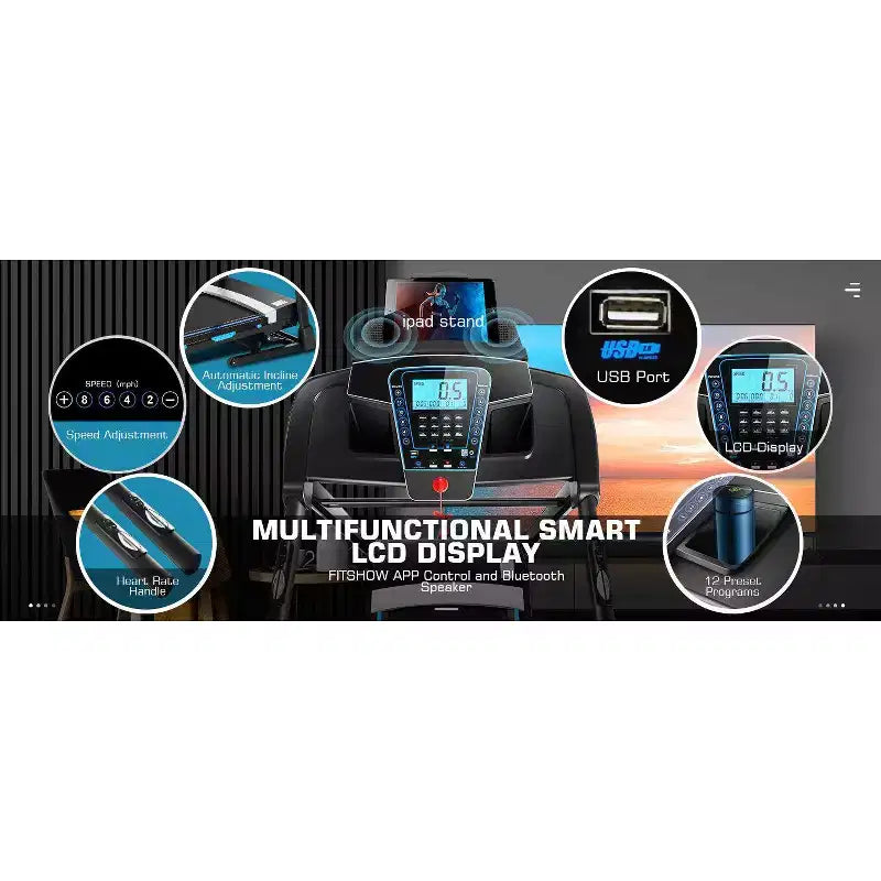 KRISRATE Treadmill with 15% Auto Incline & Large LED Display & Smart App & Bluetooth Speaker, 4.5HP Heavy Duty Folding Treadmill for Home Gym