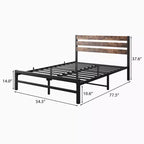 MAYEERTY Full Size Metal Platform Bed Frame with Wooden Headboard, Under Bed Storage & Noise-Free for Bedroom