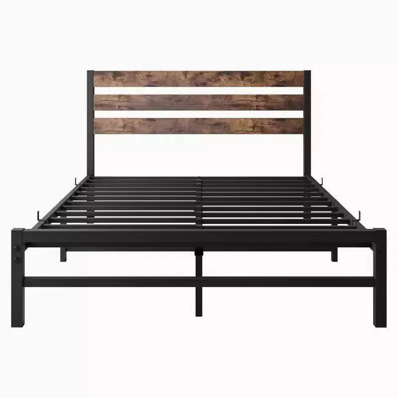 MAYEERTY Full Size Metal Platform Bed Frame with Wooden Headboard, Under Bed Storage & Noise-Free for Bedroom