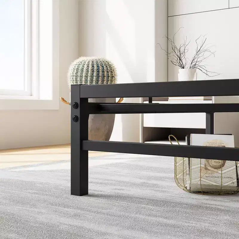 MAYEERTY Full Size Metal Platform Bed Frame with Wooden Headboard, Under Bed Storage & Noise-Free for Bedroom
