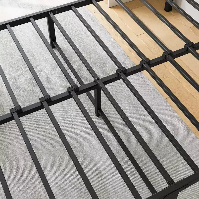 MAYEERTY Full Size Metal Platform Bed Frame with Wooden Headboard, Under Bed Storage & Noise-Free for Bedroom