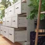 Hitow Rustic Wide Storage Dresser 9-Drawer Chest 70.9 Width Living Room Media Dresser Bedroom Organizer