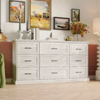 Hitow Rustic Wide Storage Dresser 9-Drawer Chest 70.9 Width Living Room Media Dresser Bedroom Organizer