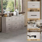 Hitow Rustic Wide Storage Dresser 9-Drawer Chest 70.9 Width Living Room Media Dresser Bedroom Organizer
