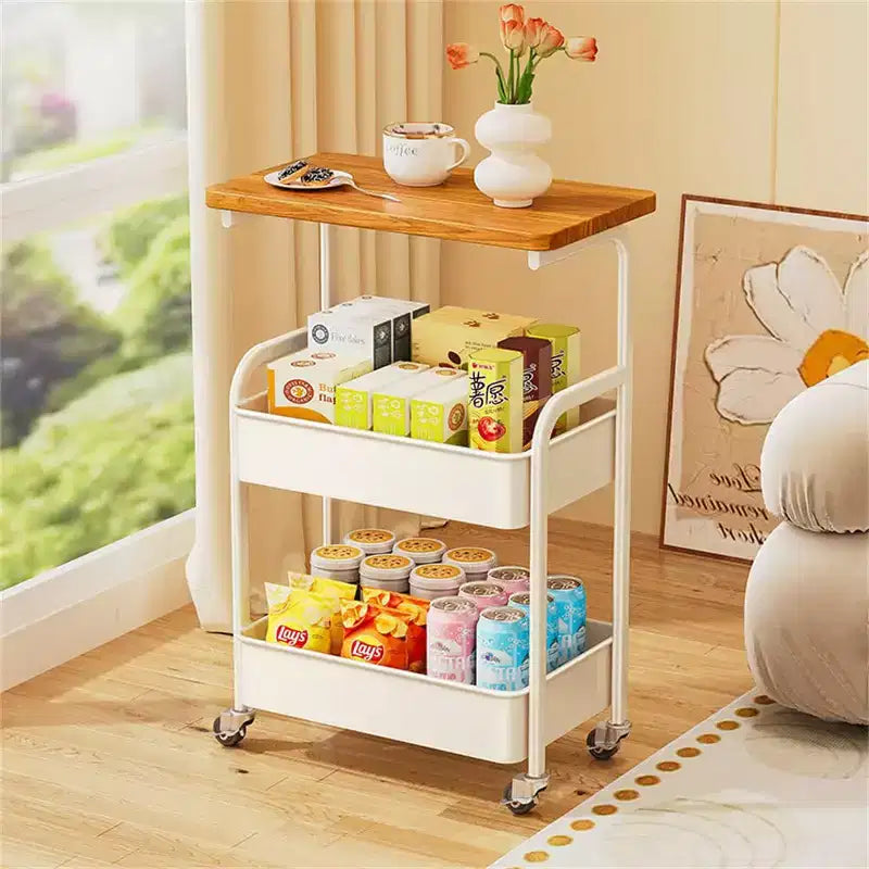 Chariot roulant à 3 niveaux avec plateau, desserte roulante en métal sur roulettes, chariot de rangement robuste avec crochets pour bureau, salle de classe, cuisine