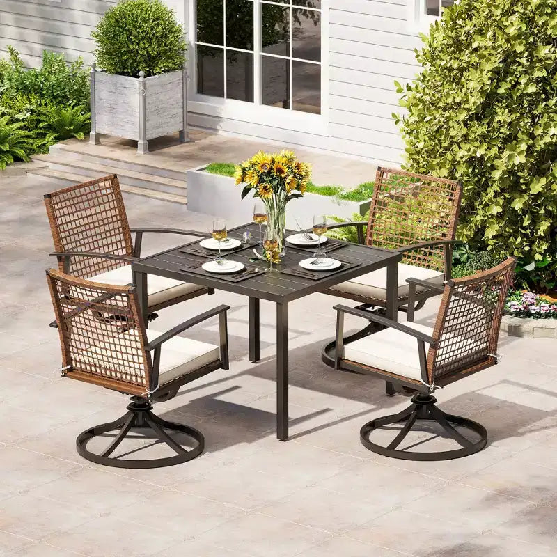 LAUSAINT HOME 7 Pieces Patio Dining Set Outdoor Dining Set with 6 Swivel Chairs Conversation Set for Backyard