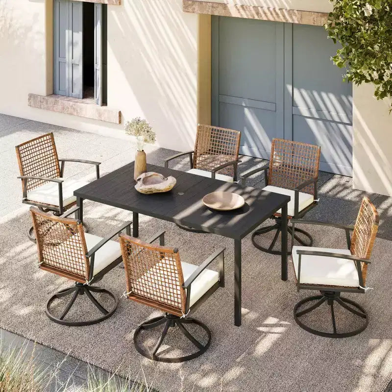 LAUSAINT HOME 7 Pieces Patio Dining Set Outdoor Dining Set with 6 Swivel Chairs Conversation Set for Backyard