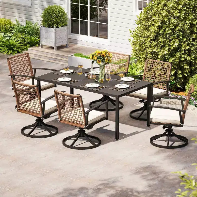 LAUSAINT HOME 7 Pieces Patio Dining Set Outdoor Dining Set with 6 Swivel Chairs Conversation Set for Backyard