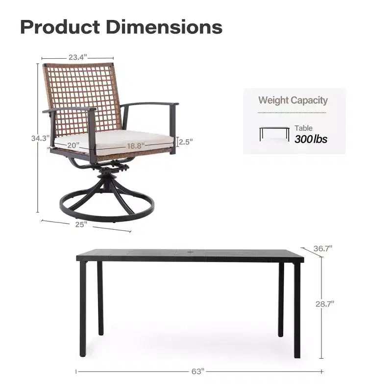 LAUSAINT HOME 7 Pieces Patio Dining Set Outdoor Dining Set with 6 Swivel Chairs Conversation Set for Backyard