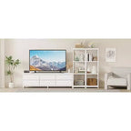 Meuble TV de 225,8 cm pour téléviseur de 75 pouces, meuble de divertissement avec tiroirs en tissu et étagères ouvertes à 4 niveaux, console multimédia moderne avec rangement pour le salon