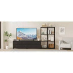 Meuble TV de 225,8 cm pour téléviseur de 75 pouces, meuble de divertissement avec tiroirs en tissu et étagères ouvertes à 4 niveaux, console multimédia moderne avec rangement pour le salon