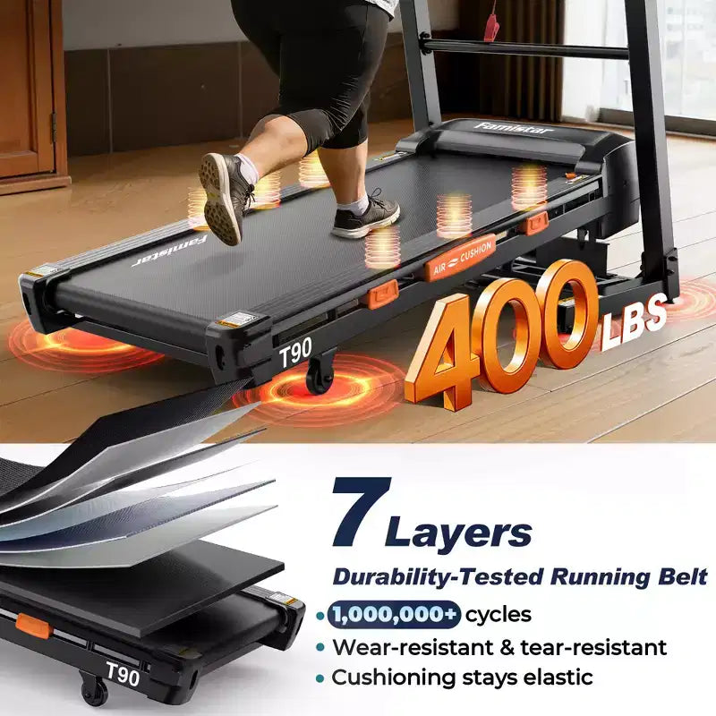 Foldable Treadmill w/ 20% Incline, 12MPH Fast Speed Treadmill w/105 Programs for Home Running Walking, 400LBS Treadmill APP Connected, Wider Belt