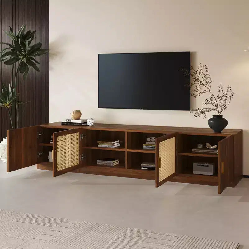 Modern Fluted TV Stand for TVs up to 85, 78 Long Entertainment Center with Storage Cabinet, Wooden TV Console Table for Living Room Bedroom