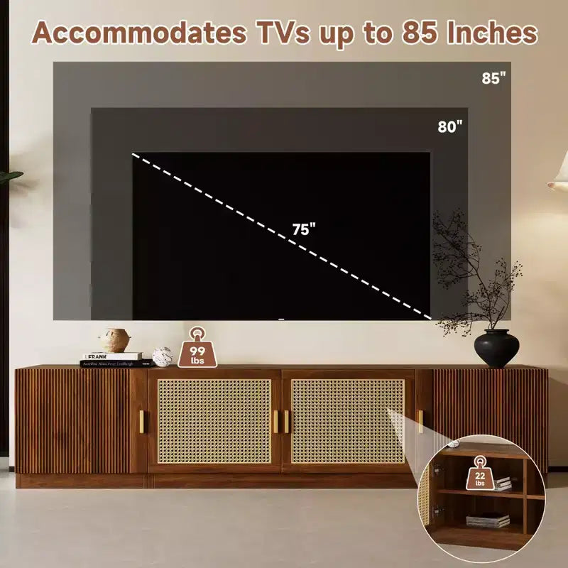 Modern Fluted TV Stand for TVs up to 85, 78 Long Entertainment Center with Storage Cabinet, Wooden TV Console Table for Living Room Bedroom