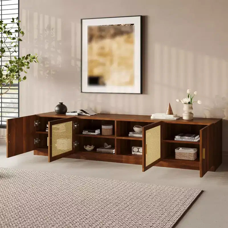 Modern Fluted TV Stand for TVs up to 85, 78 Long Entertainment Center with Storage Cabinet, Wooden TV Console Table for Living Room Bedroom