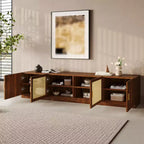 Modern Fluted TV Stand for TVs up to 85, 78 Long Entertainment Center with Storage Cabinet, Wooden TV Console Table for Living Room Bedroom