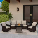 UPTIOT Outdoor Patio Set: 3-Seat Sofa, 2 Swivel Rocking Chairs & 50,000 BTU Fire Pit for All-Weather Comfort and Warmth