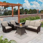 UPTIOT Outdoor Patio Set: 3-Seat Sofa, 2 Swivel Rocking Chairs & 50,000 BTU Fire Pit for All-Weather Comfort and Warmth
