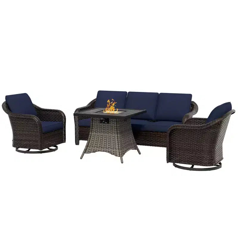 UPTIOT Outdoor Patio Set: 3-Seat Sofa, 2 Swivel Rocking Chairs & 50,000 BTU Fire Pit for All-Weather Comfort and Warmth