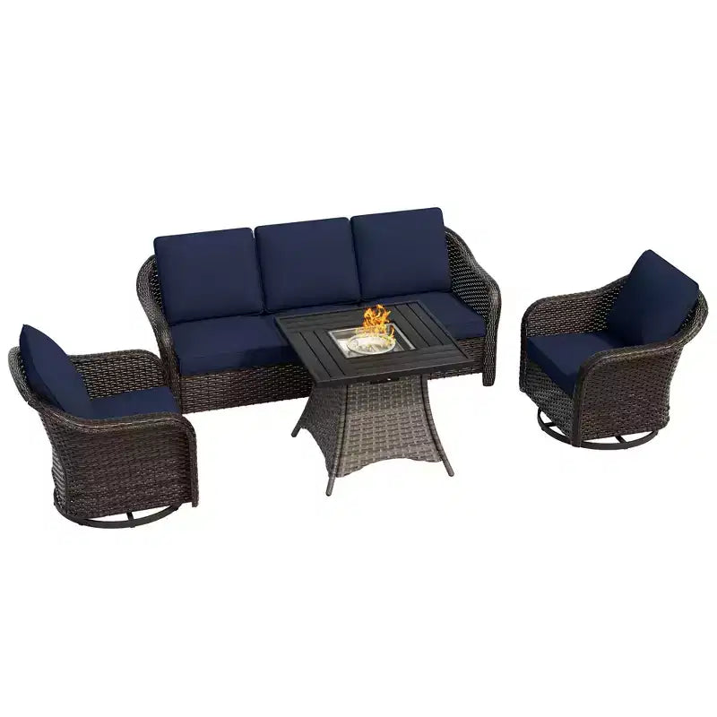 UPTIOT Outdoor Patio Set: 3-Seat Sofa, 2 Swivel Rocking Chairs & 50,000 BTU Fire Pit for All-Weather Comfort and Warmth