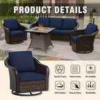 UPTIOT Outdoor Patio Set: 3-Seat Sofa, 2 Swivel Rocking Chairs & 50,000 BTU Fire Pit for All-Weather Comfort and Warmth